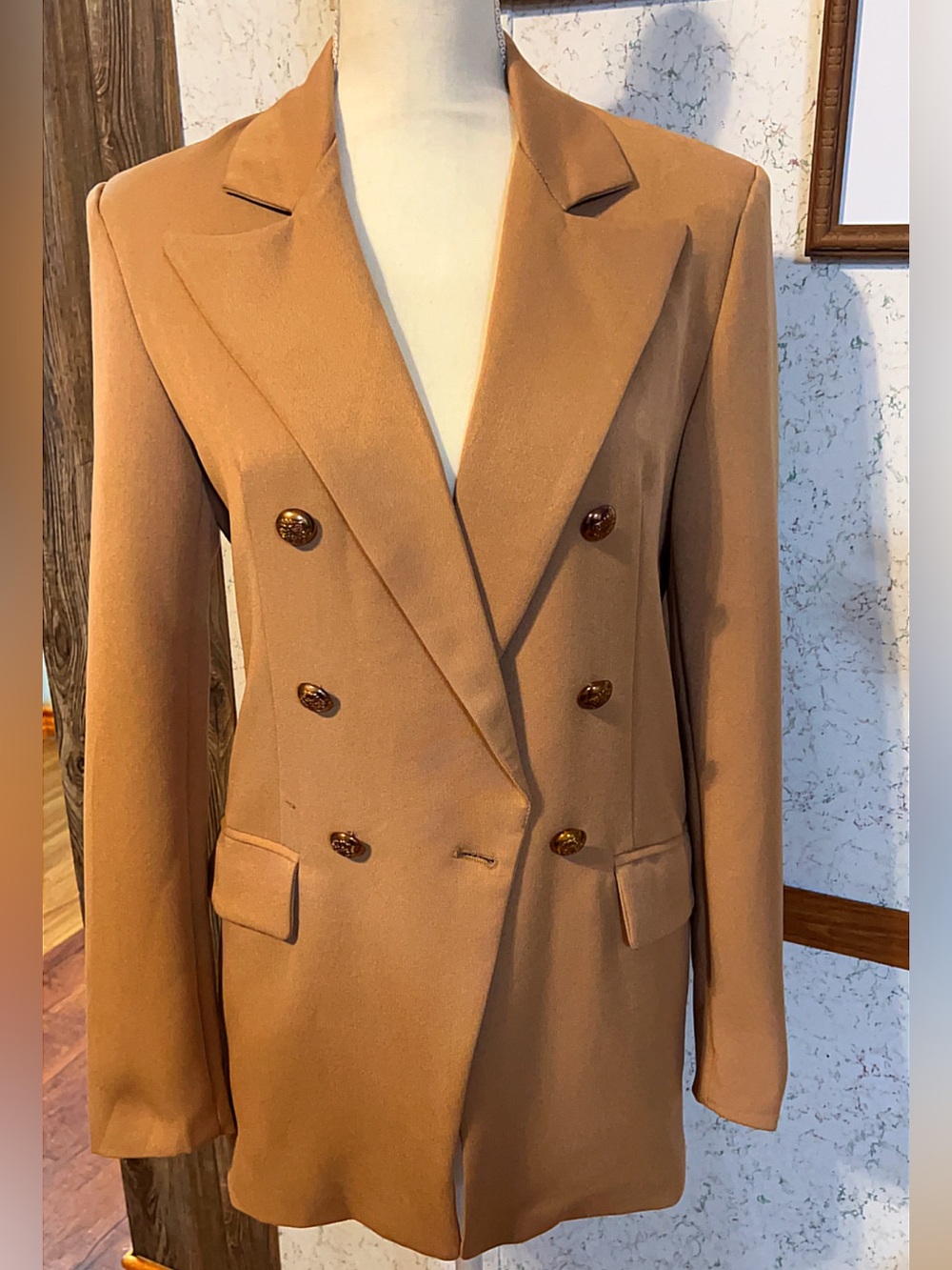SHEIN Camel Double Breasted Blazer | Size M